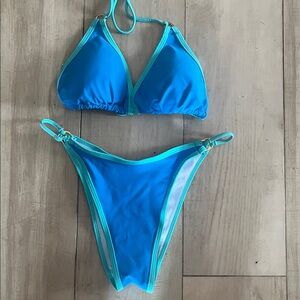 Vibrant Blue Two-Piece Triangle Bikini with Aqua Trim